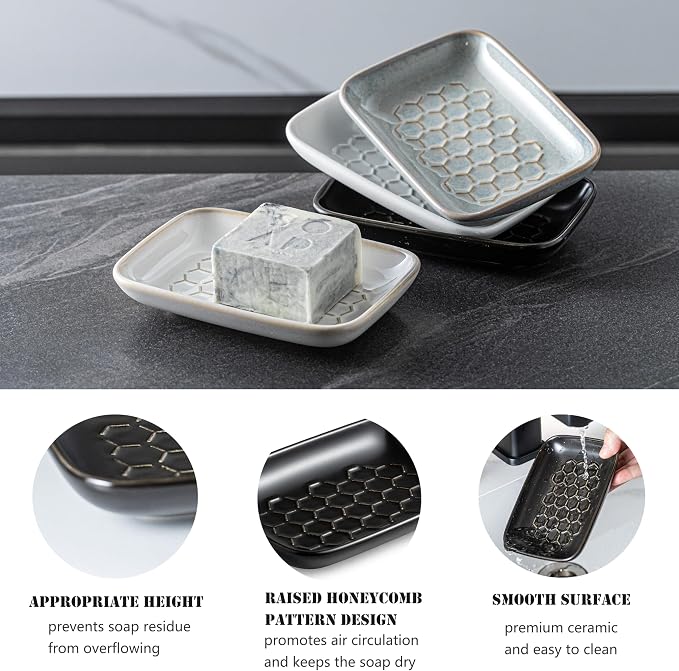 Gomakren Soap Dish for Shower, Bar Soap Holder, Ceramic Soap Dishes for Bar Soap - Image 4