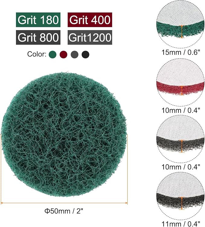 HARFINGTON 4pcs Scrubber Scouring Pads 180 400 800 1200 Grits 2 Inch Drill - Image 2
