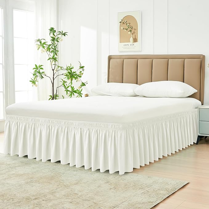 Biscaynebay Wrap Around Bed Skirts for Full & Full XL Beds Extra Long Drop of 25", Ivory Adjustable Elastic Dust Ruffles Easy Fit Wrinkle Resistant Silky Luxurious Fabric Machine Washable