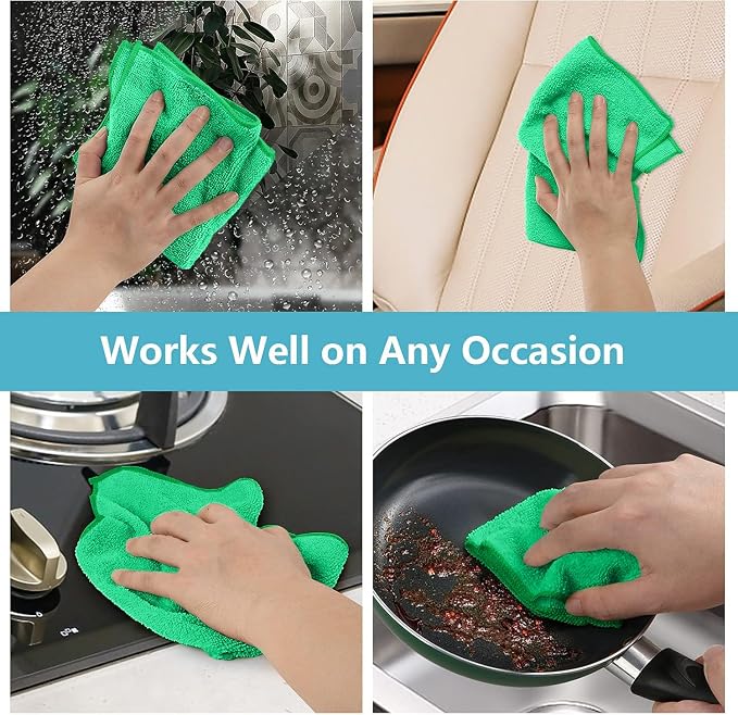 HOMEXCEL Green Microfiber Cleaning Cloth, 8 Pack Cleaning Towels - Image 7