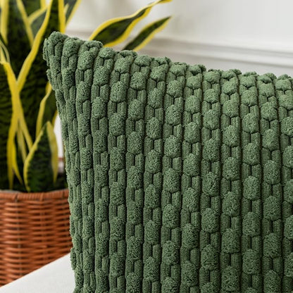 Kevin Textile 12x20 Inch Pillow Cover 1 Pack Boho Decorative Soft Striped Corduroy Lumbar Farmhouse Solid Color Accent Rectangle Cushion Case for Living Room Couch Sofa Bed, Moss Green