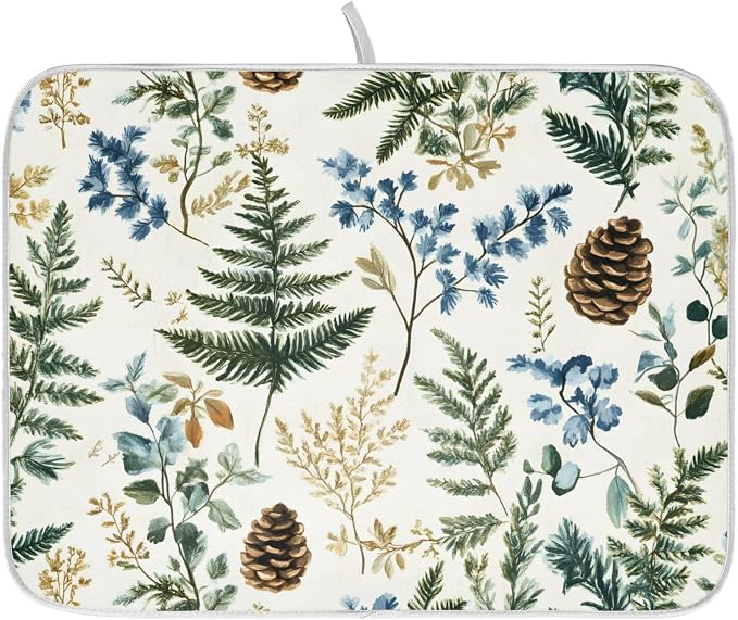 Vintage Herbs Fern Leaves Floral Plant02 Dish Drying Mat by ALAZA