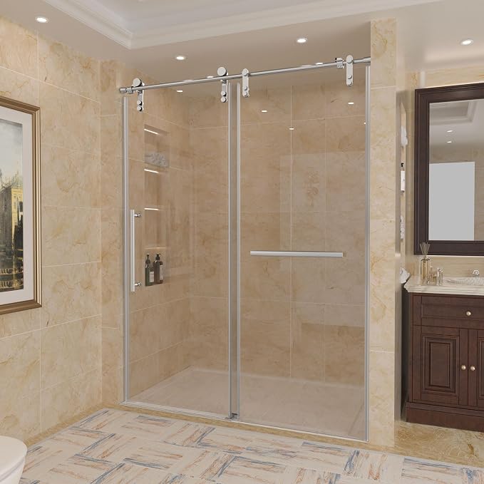 56-60" W x 76" H Frameless Shower Door, Sliding Shower Door - Image 7
