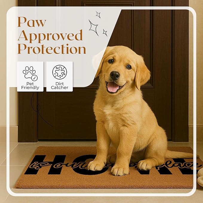 Coir Door Mats 17" X 30", Non-Slip Sturdy, PVC Backed Heavy Duty, Easy to Clean, Ideal for Door Entrance, Patio, Porch, Backyard, Garages, Home is Our Happy Place