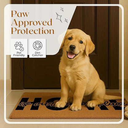 Coir Door Mats 17" X 30", Non-Slip Sturdy, PVC Backed Heavy Duty, Easy to Clean, Ideal for Door Entrance, Patio, Porch, Backyard, Garages, Home is Our Happy Place