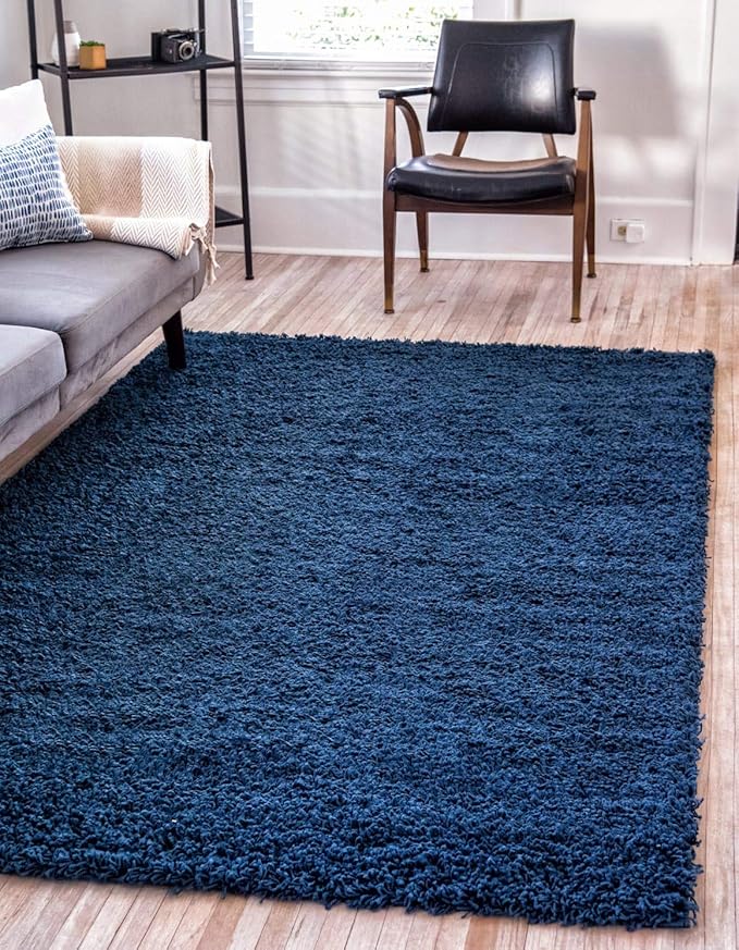 Unique Loom Solid Shag Collection Area Rug (3' 3" x 5' 3" Rectangle, Sapphire Blue/ Navy Blue)