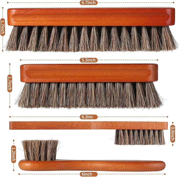 4 Pcs Shoe Brush, Boot Brush, Horse Hair Brush - Image 2