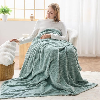 NEWCOSPLAY Super Soft Twin Blanket New Sage Green Premium Silky Flannel Fleece Leaves Pattern Lightweight Bed Blanket All Season Use (New Sage Green, Twin(60"x80"))