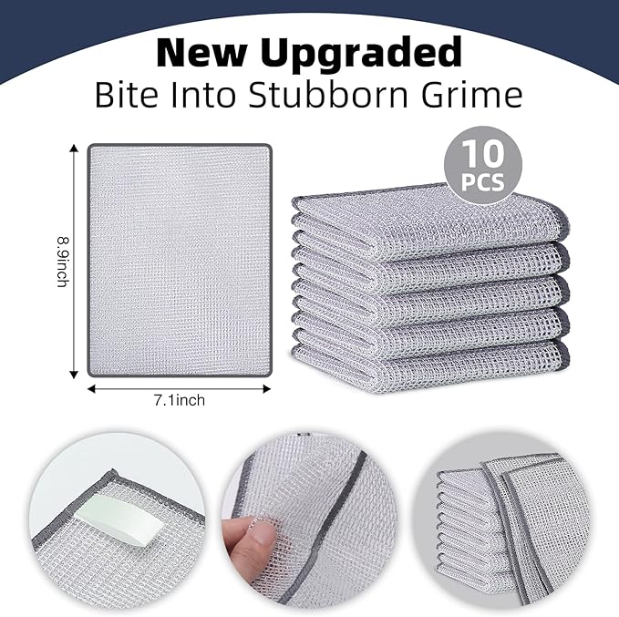10 Pack Stainless Steel Scrubber, Reusable Diamond Weave Scrubber Cloths - Image 2