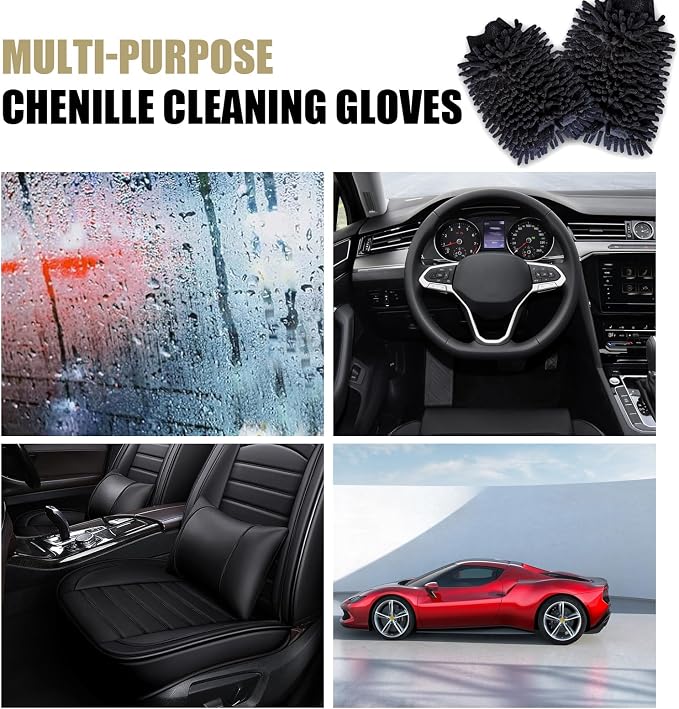 2 PCS Car Microfiber Wash Mitt, 5.51In X 9.05In Chenille, - Image 5