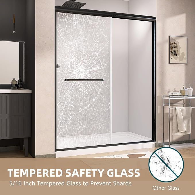 GETPRO Shower Door 56-60 in. W x 72 in. H Semi-Frameless Double Sliding Shower - Image 8