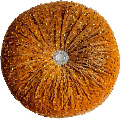 Round Throw Pillow, 13.7" Soft Glitter Sequin Pleated Pumpkin Decorative Round Pillow Circle Floor Pillow Cushions for Sofa Bed Chair Living Room Floor Home Decoration, Yellow