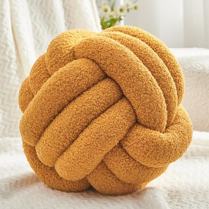 Petrella Knot Pillow Ball Round Throw Pillows Home Decor Cushion Decorative Aesthetic Throw Pillows，Lambswool Yellow 8inch