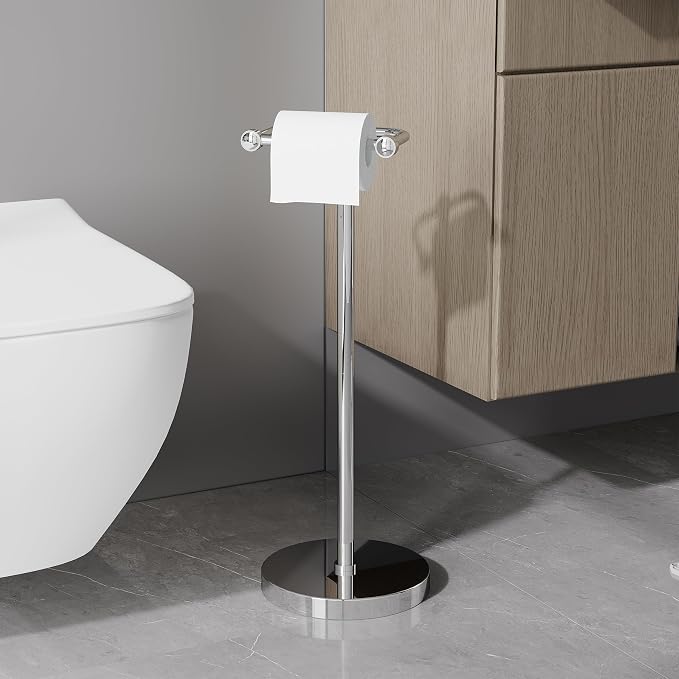 Toilet Paper Holder Stand, Post Pivoting Design Free Standing Toilet Paper - Image 2