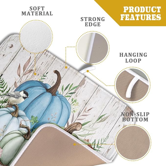 Fall Blue Pumpkin Dish Drying Mat 16x18 inch Autumn Harvest Dish Rack Mats - Image 4