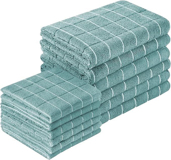 Microfiber Kitchen Towels and Dishcloths Set, 26 X 18 Inch and 12 X 12 Inch by Puomue