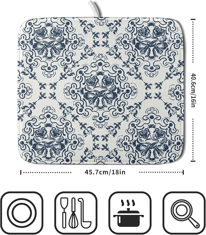 Bohemian Grey Retro Dish Drying Mat - Image 2