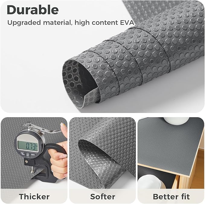 100% EVA Shelf Liner for Kitchen Cabinet, 18" x 120" Drawer Liners Non Adhesive Non Slip Waterproof Plastic Paper, Dresser Pantry Bathroom Refrigerator Protector, Grey