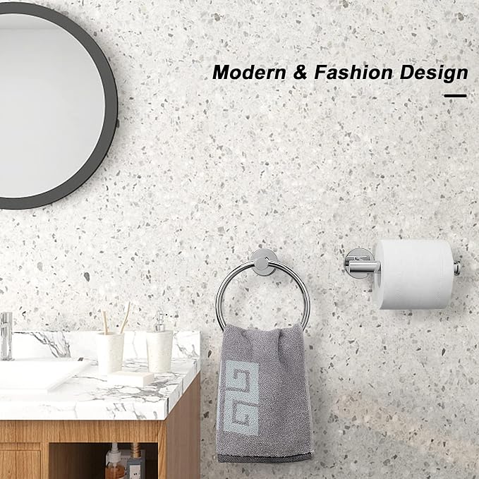 NearMoon 2 Pieces Bathroom Hardware Accessories, Towel Ring and Toilet Paper - Image 5