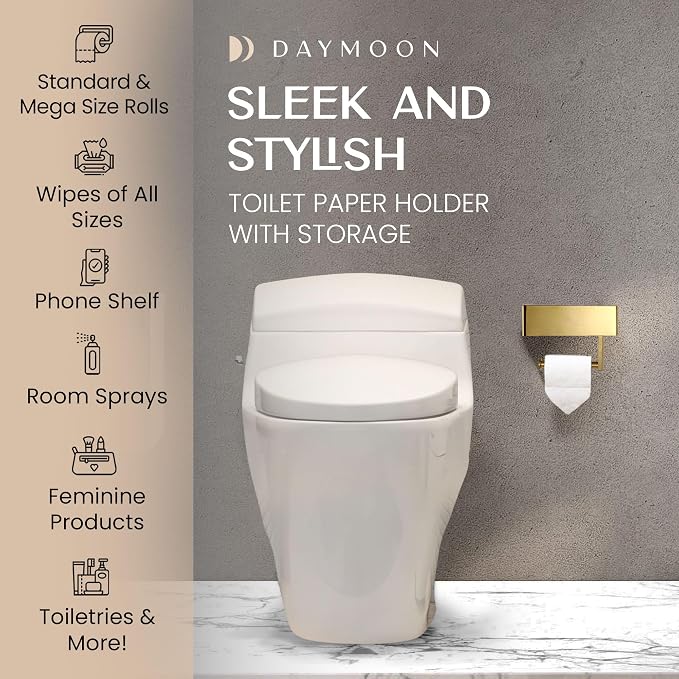 Day Moon™ Brushed Gold Toilet Paper Holder - Image 3