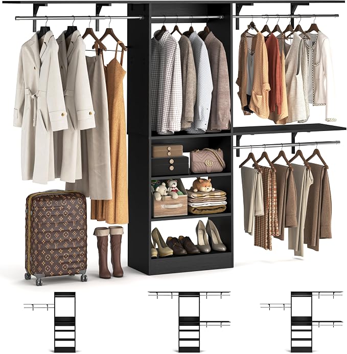 8FT Closet System with Shelves, Wall Mount Bedroom Wardrobe Walk-in Closet by iSunirm