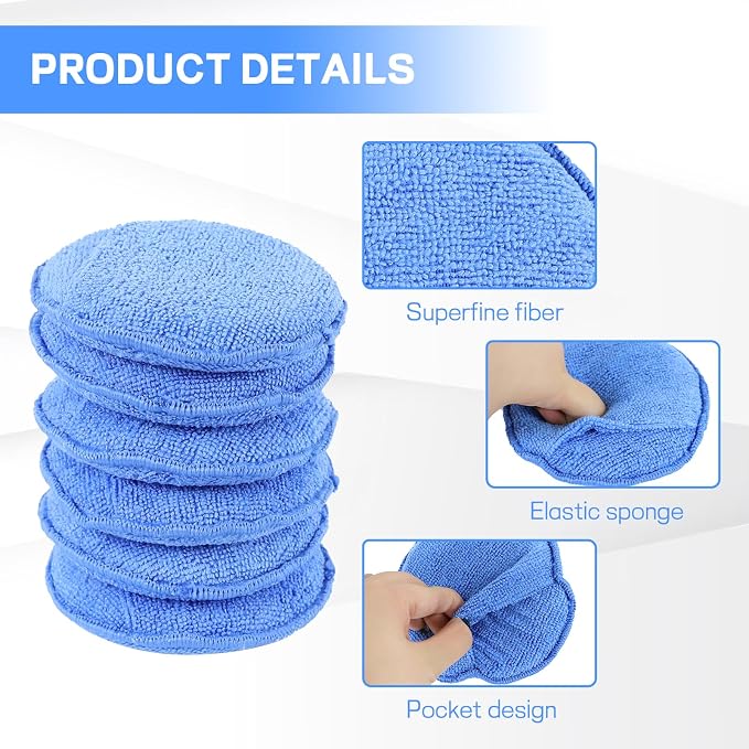 Hovom 6PCS Microfiber Wax Applicator, Soft Automotive Waxing Foam Pads - Image 3