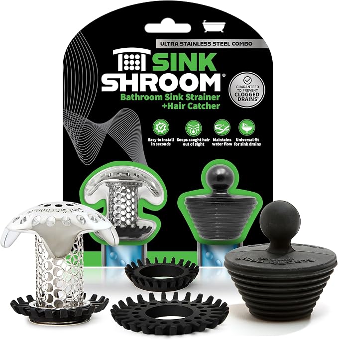 SinkShroom Ultra Revolutionary Bathroom Sink Drain Protector, Stainless Steel by TubShroom