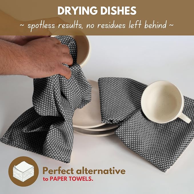 Native Fab 4 Pack Dotted Pattern Kitchen Dish Towels Cotton Super Absorbent - Image 2