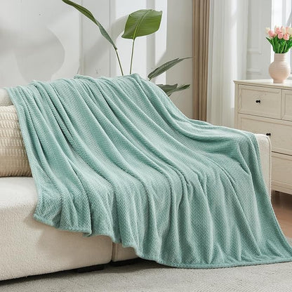 NEWCOSPLAY Super Soft Twin Blanket New Sage Green Premium Silky Flannel Fleece Leaves Pattern Lightweight Bed Blanket All Season Use (New Sage Green, Twin(60"x80"))