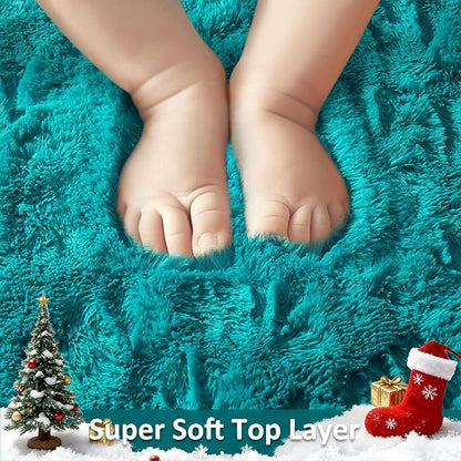 Ophanie Teal Rugs for Living Room Bedroom, 6x9 Fluffy Fuzzy Furry Carpet, Plush Soft Shaggy Bedside Indoor Floor Area Rug for Kids Girls Boys Baby Teen Dorm Nursery Home Decor Aesthetic