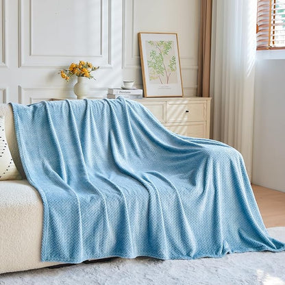 NEWCOSPLAY Super Soft Twin Blanket Light Blue Premium Silky Flannel Fleece Leaves Pattern Lightweight Bed Blanket All Season Use (Light Blue, Twin(60"x80"))