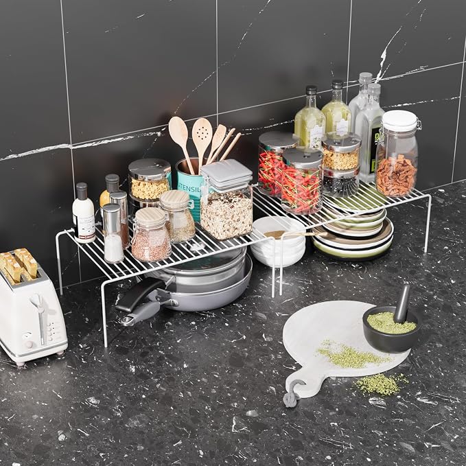 LargeWhite Cabinet Storage Shelf Rack Set of 6, Rustproof Metal Wire Kitchen - Image 2
