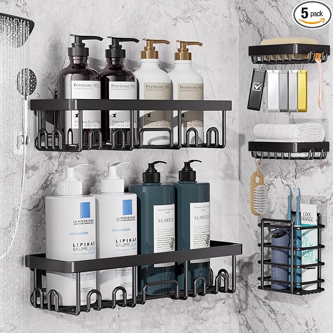 Veken 5-Pack Rustproof & Waterproof Shower Caddy 5-Pack, No Drilling Adhesive by Veken