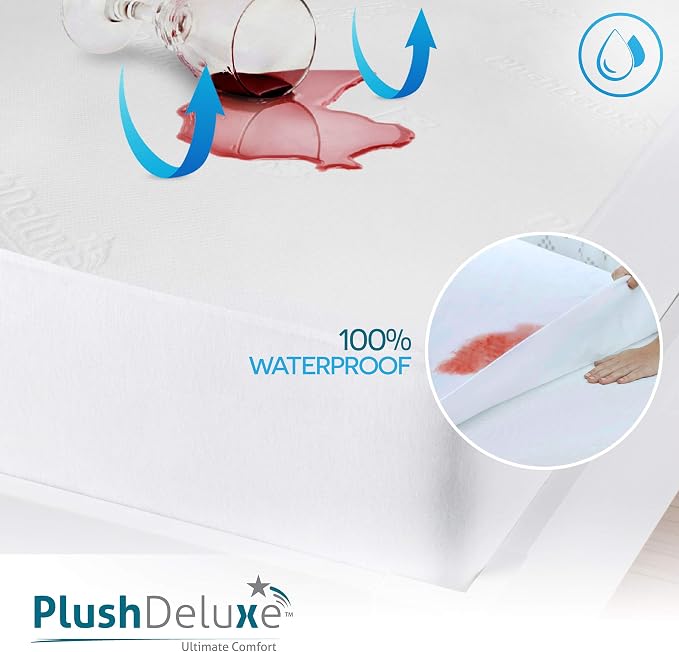 PlushDeluxe Premium Bamboo Mattress Protector – Queen Size, Waterproof - Image 3