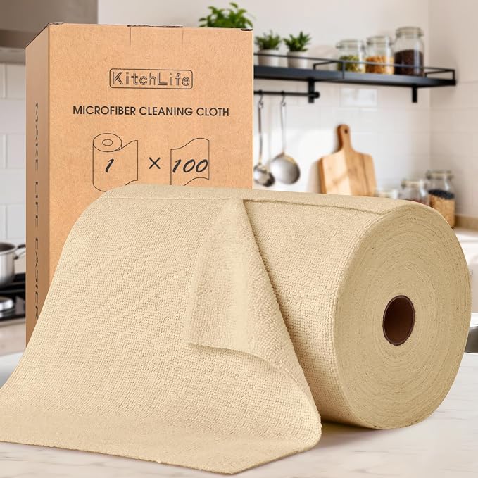 KitchLife Microfiber Cleaning Cloth Roll, 100 Pack by OverDoorHooksKitchenSupplies