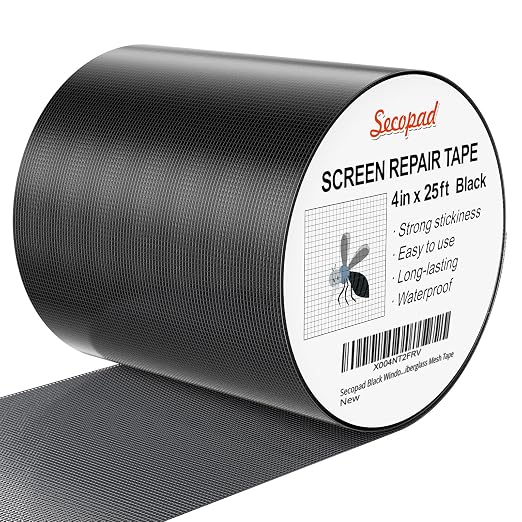 Black Window Screen Repair Tape, 4IN X 25FT Screen Repair Kit by Secopad