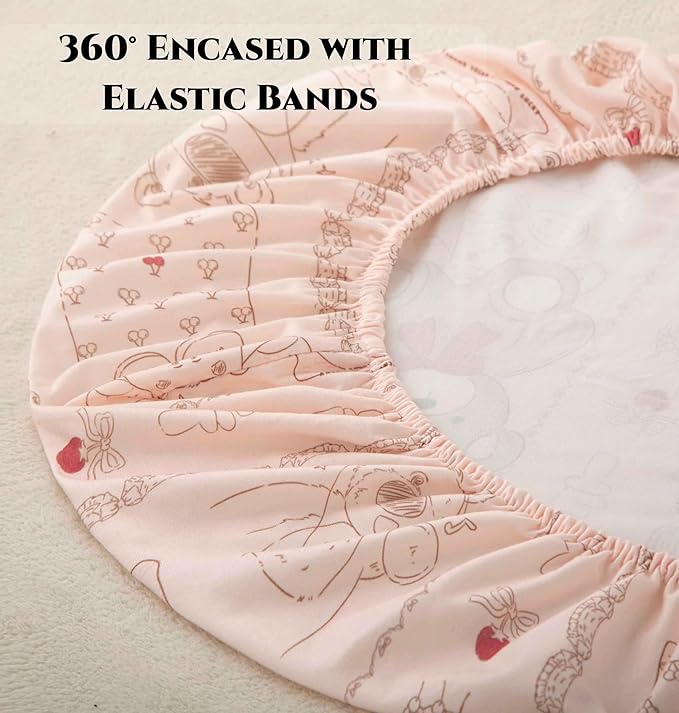 SDY Jersey Bassinet Sheets for Baby Girls,32 "x 16 "x 4", Pink Kawaii Bear Standard Oval/Retangle Bassinet Mattress Sheets for Toddler,Super Soft Breathable