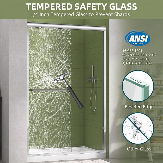 GETPRO Sliding Shower Door 44-48 in. W x 72 in. H Semi-Frameless Bypasss Double - Image 8