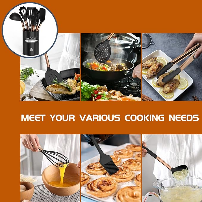 Silicone Cooking Utensil Set, Umite Chef Kitchen Utensils 15pcs Cooking - Image 3
