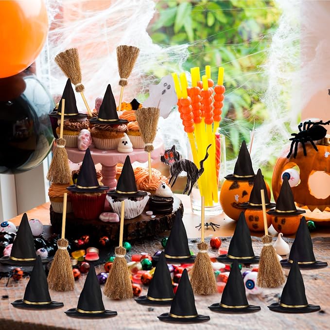 48 Pcs Mini Witch Hats and Broom - Image 6