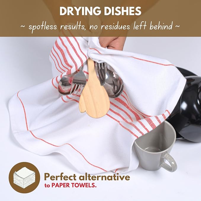 Native Fab 100% Cotton Red Kitchen Dish Towels Set of 4 Scandia Stripe 16"x26" - Image 5
