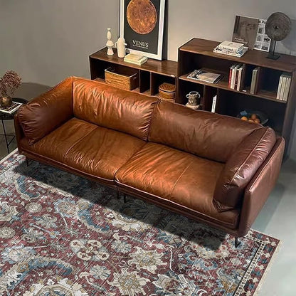 RUGSURE Washable Area Rugs - Perfect for Living Room, Bedroom, Kids Room, Nursery - Stain & Water Resistant Non-Slip, Pet & Child Friendly, Vintage Tribal Area Rugs (Rust and Blue, 6' x 9')