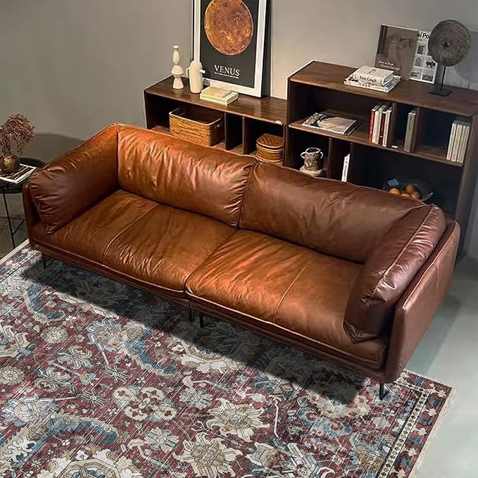 RUGSURE Washable Area Rugs - Perfect for Living Room, Bedroom, Kids Room, Nursery - Stain & Water Resistant Non-Slip, Pet & Child Friendly, Vintage Tribal Area Rugs (Rust and Blue, 5' x 7')