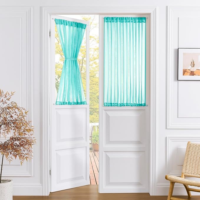 Tollpiz Short Sheer Door Curtains Closet Linen Textured Curtains Sheer Doorway by Tollpiz