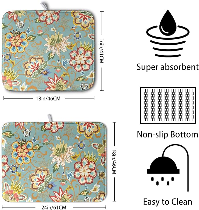 Boho Floral Kitchen Dish Drying Mat - Image 2