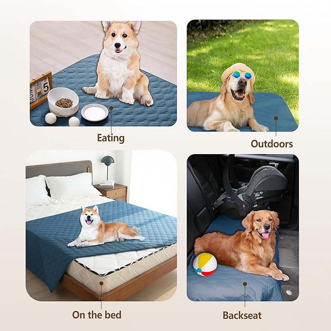 gogobunny 3X Stronger Waterproof Pet Blanket, Scratch Proof Furniture Protector for Dogs Cats, Reversible Cover 82x120 Inch, Dark Blue