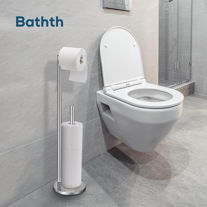 Toilet Paper Holder Stand, Toilet Paper Stand Brushed Nickel, Free Standing - Image 5