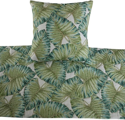 The HomeCentric Decorative Designer Handmade Bed Runner with 2 Decorative Throw Pillow Cover, 90 x 18 Inch Designer King Size Bed Scarf in Printed Linen & Embroidery Bed Linen - Tropical Feeling