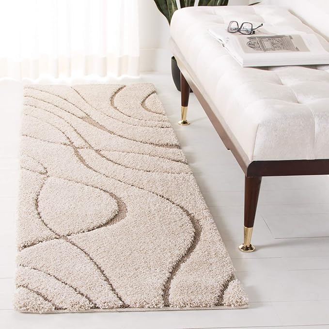 SAFAVIEH Florida Shag Collection Runner Rug - 2'3" x 19', Cream & Beige, Non-Shedding & Easy Care, 1.2-inch Thick Ideal for High Traffic Areas in Living Room, Bedroom (SG471-1113)