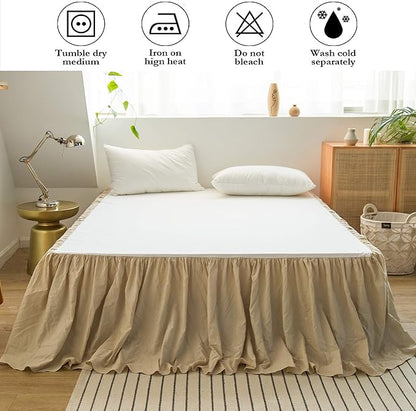 BISELINA French Linen Bed Skirt with Pleated Frills 22-Inch Tailored Drop Natural Flax Cotton Blend Dust Ruffle Soft Cozy Farmhouse Bedding (22" California King, Ruffle Linen)